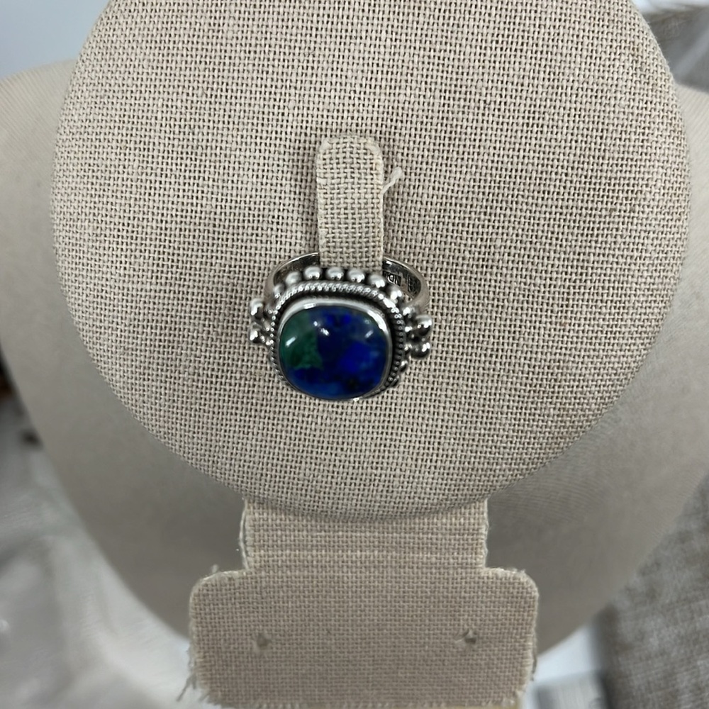 💎 Vintage 925 Silver Azurite-Malachite Ring - Size 7 - Picture 9 of 15